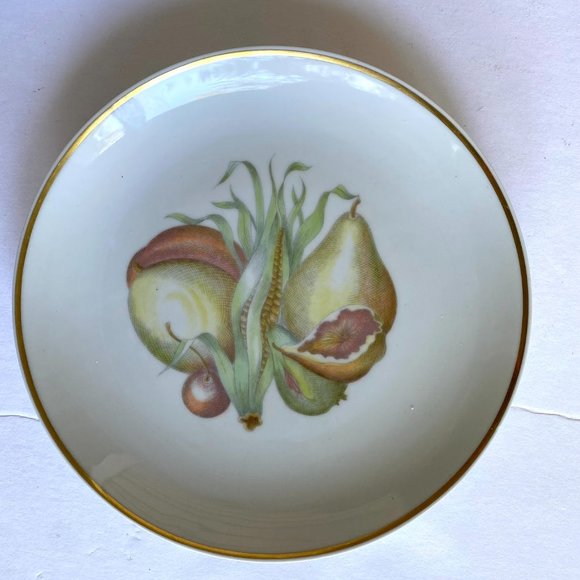 Vintage 1960s UPSALA EKEBY Karlskrona Salad Plate -Fruits Center, Thick Gold Rim - Picture 5 of 8